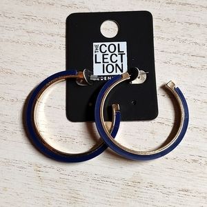 😻 3 For $15 Gold Stud Hoop Earrings With Navy Blue Trimwork